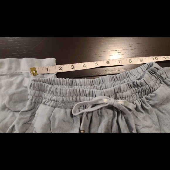 Grey Blue Linen Wide Leg Pants, XS - Picture 2 of 8